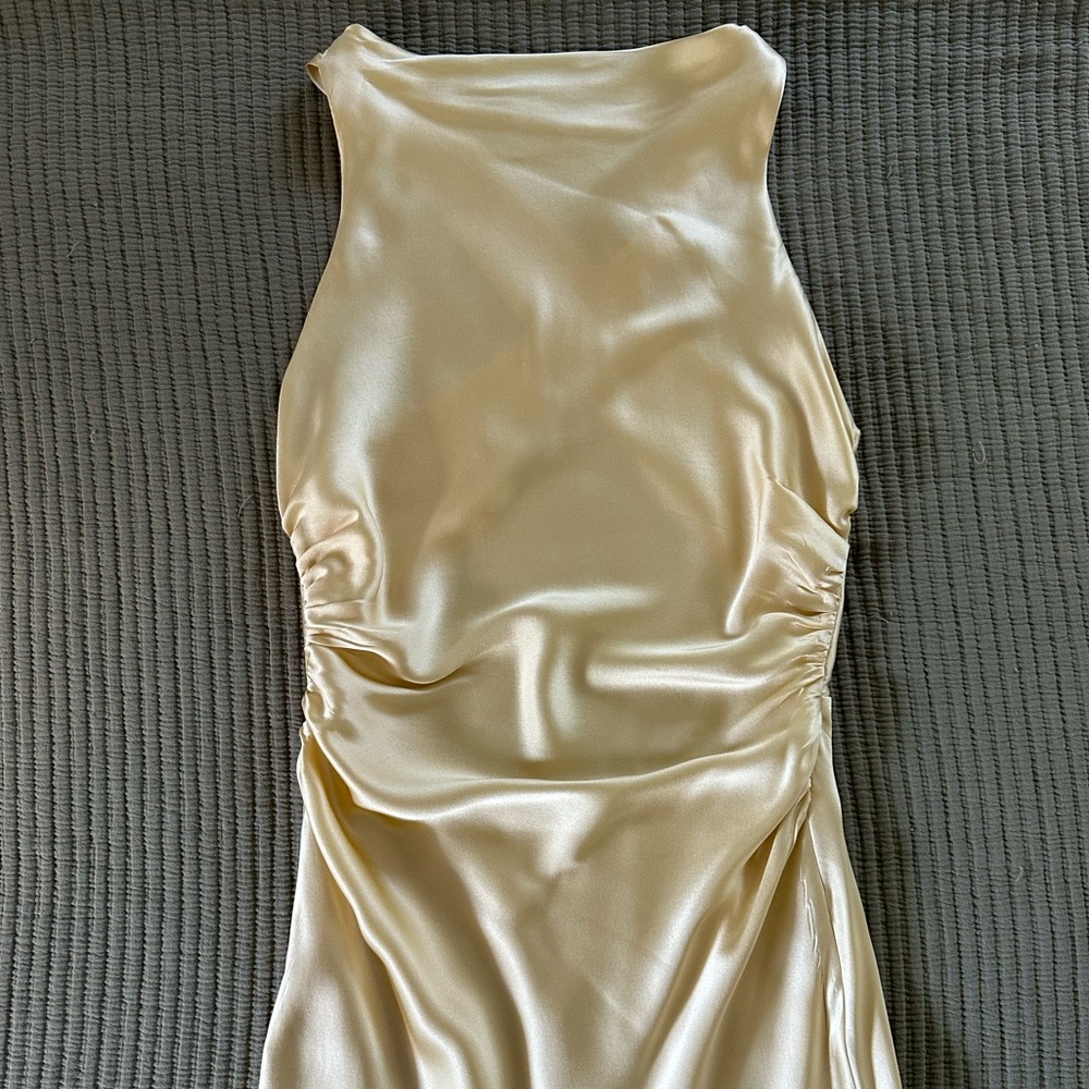 Reformation Silk Casette Midi Dress in Pale Yellow- Size 4